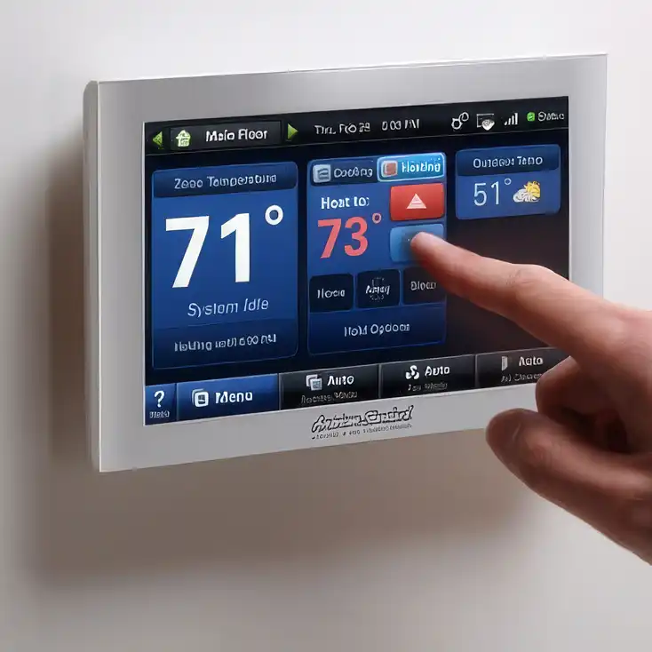 a finger touching a smart thermostat